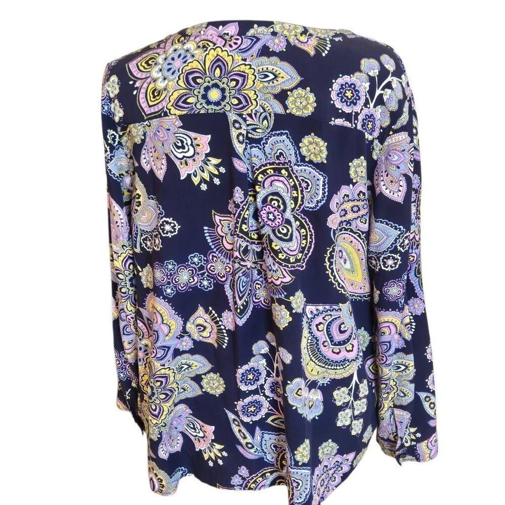 Talbots Womens Floral Paisley Long Sleeve Popover Blouse Top Blue Large Petite - Picture 3 of 12